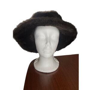 Vtg Fine Millinery Ladies Sunday Best Church Winter Hat Dark Brown Faux Fur EUC